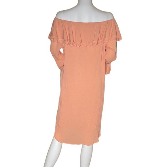Soft Surroundings Bossa Nova Ruffle Off Shoulder Sleeves Dress in Salmon Large - Picture 4 of 7